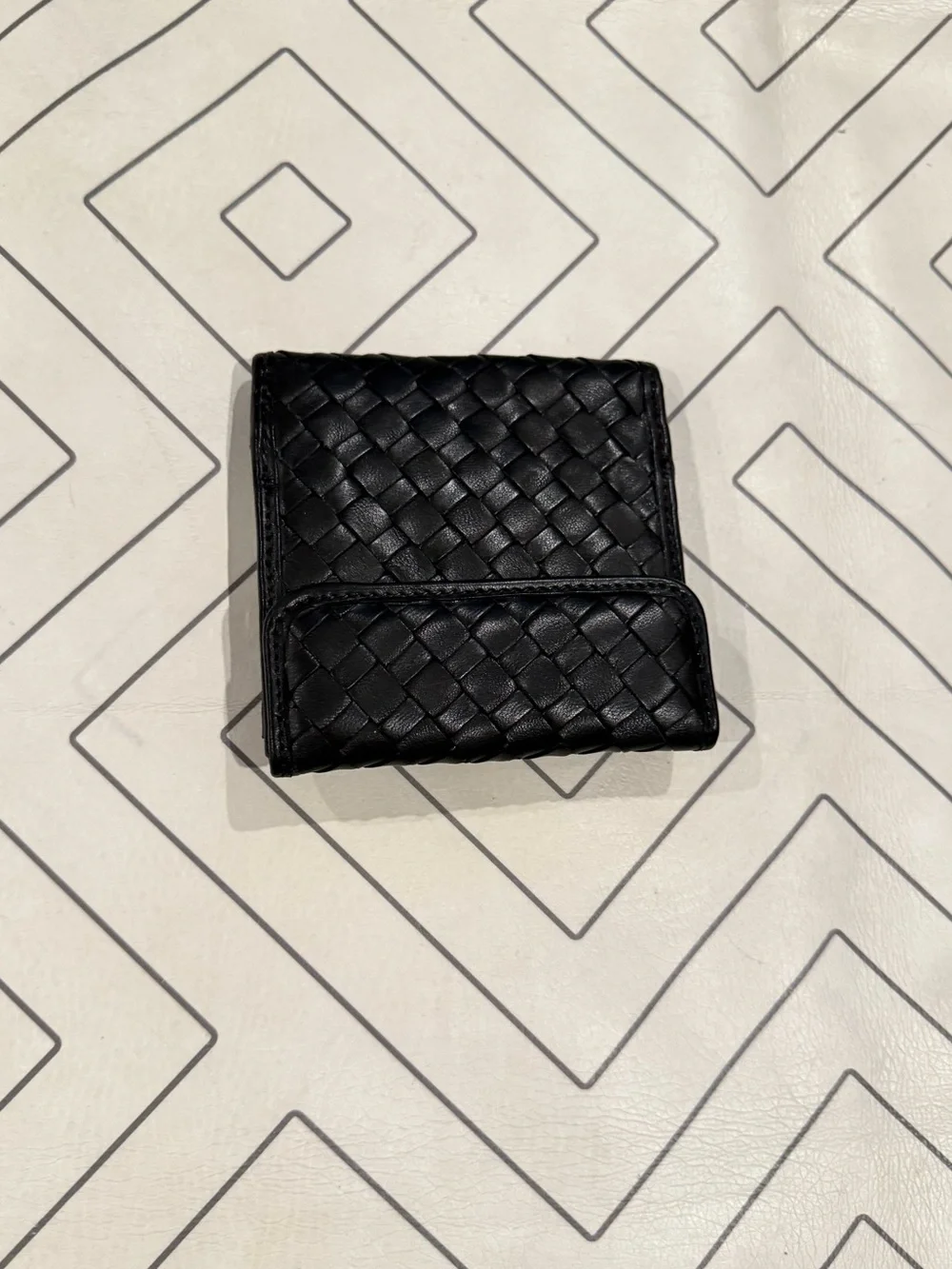 Rich Brown Woven Leather Wallet with Gold Turn-Lock